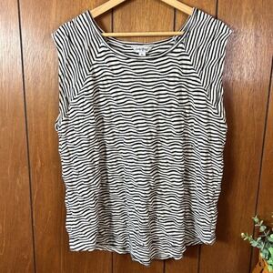 Lucky Brand Striped Cap Sleeve Top Womens XL Black White Wavy Knit Shirt